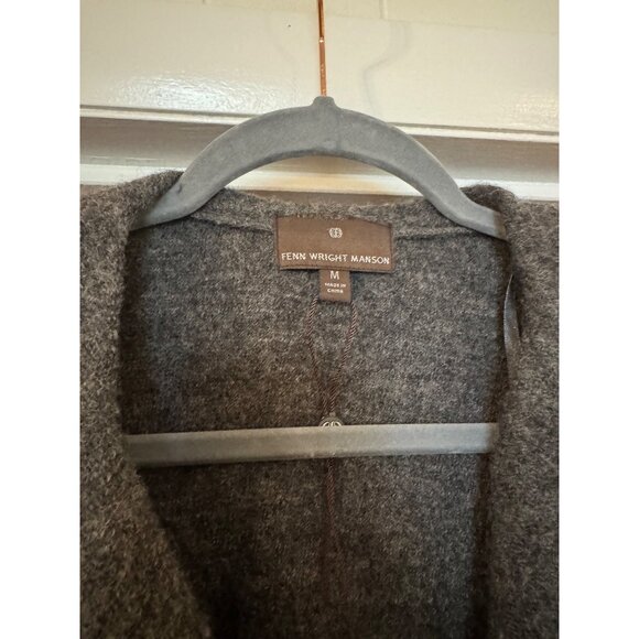 Fenn Wright Manson 100% Wool Gray Cardigan Tie Ruffle Size Medium Womens - Picture 4 of 4